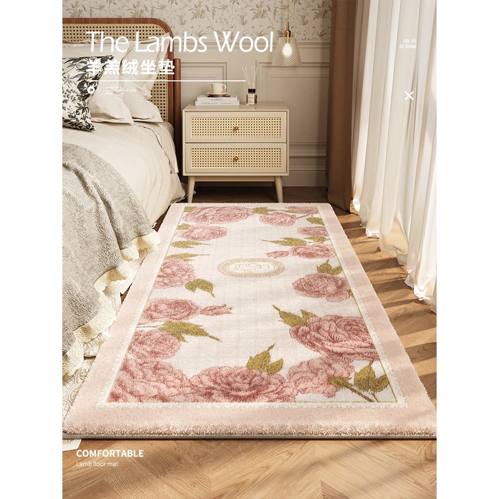 Tapete de quarto americano luz luxo High-End rosa cobertor de cabeceira longo antiderrapante pé tapete sala de estar eng