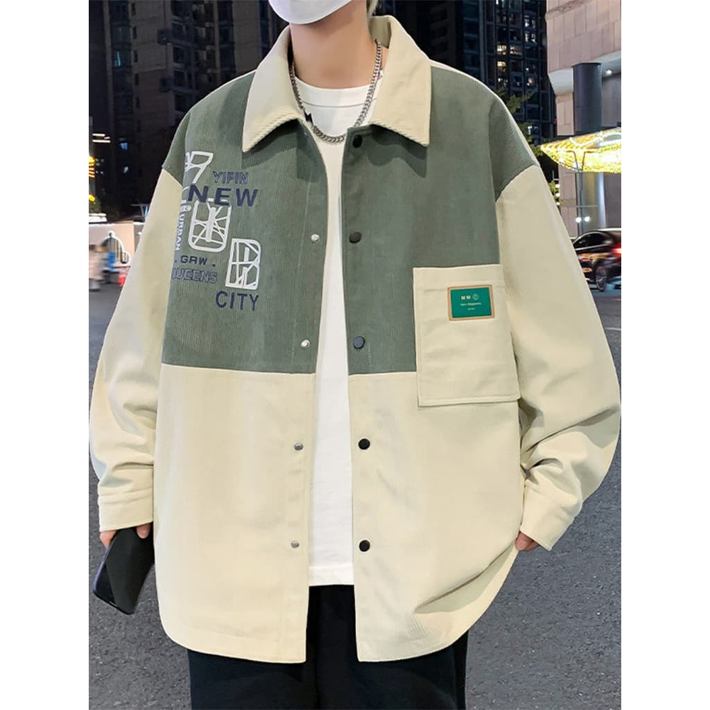 Jaqueta masculina primavera outono 2026 novo estilo contraste cor lapela camisa jaqueta masculina solta bonito adolescen