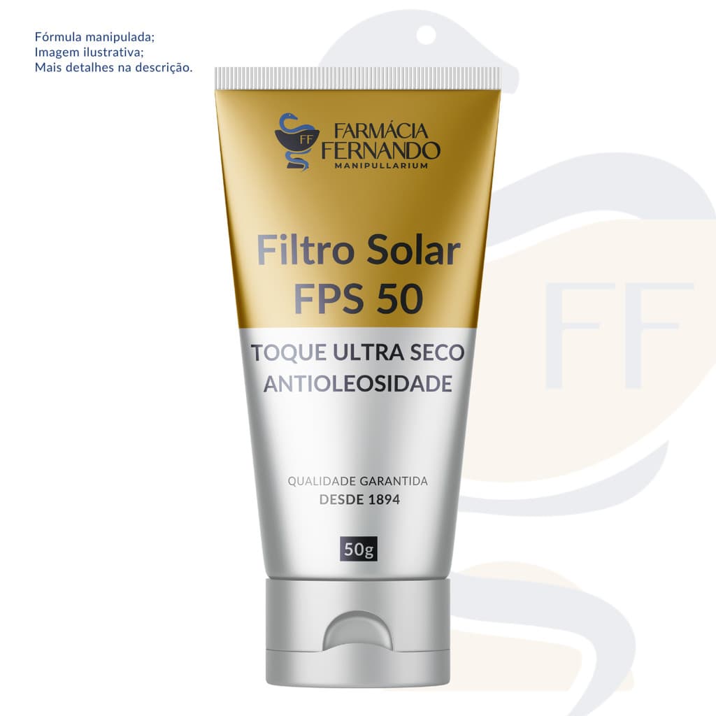 Filtro Solar FPS 50 50g - Protege contra UVA, UVB e Luz Visível - Toque Seco com Base Alta Proteção Efeito Natural