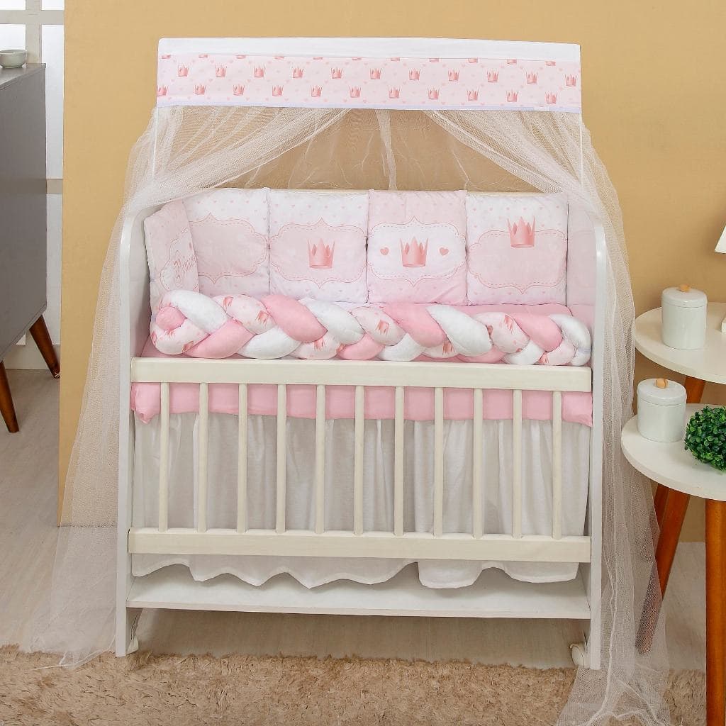 Kit Mini Berço Completo Enxoval Bebê Menina Princesa Rosa
