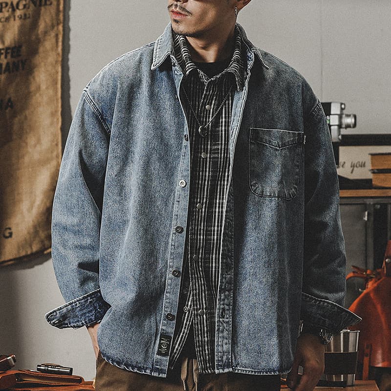 Americano Retro lavado Denim jaqueta masculina primavera camisa de manga comprida masculina solta rua Wear jaqueta de tr