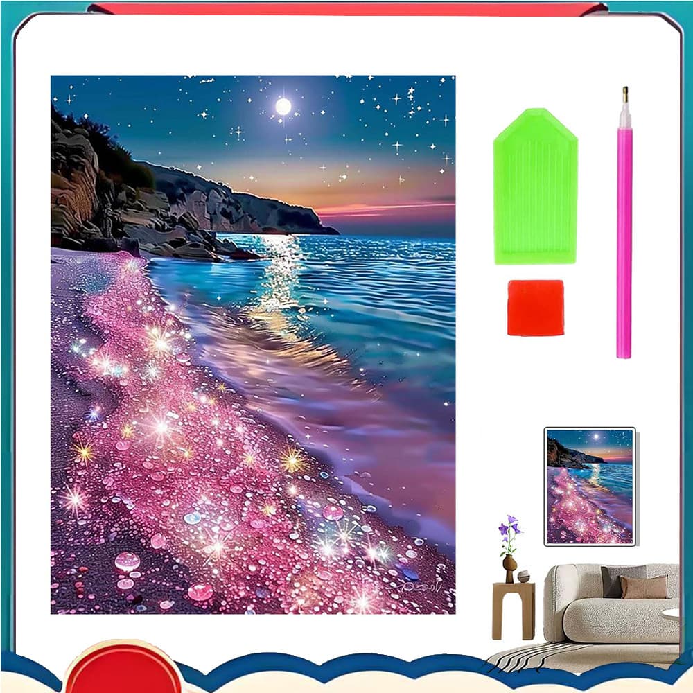 Conjunto de pintura diamante 5D rosa praia pintura diamante