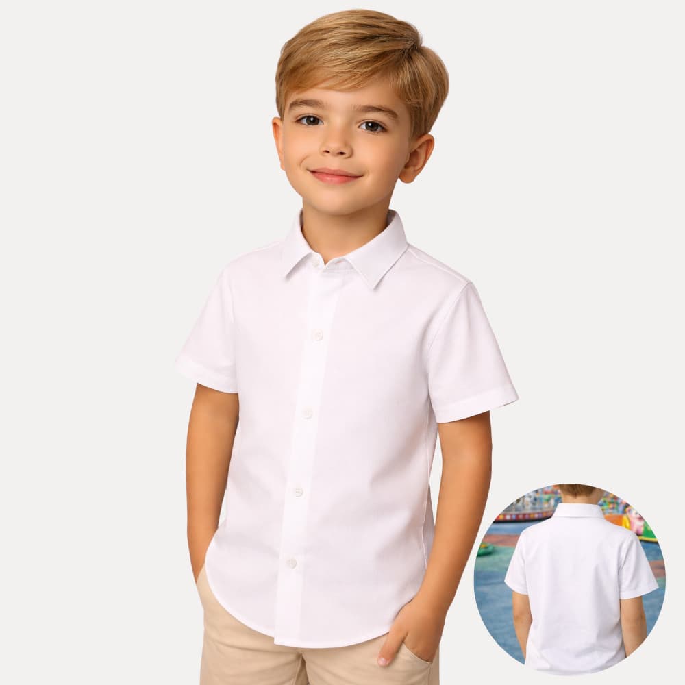 Camisa Social Infantil Menino Masculino Juvenil Slim Manga Curta Com Botão Cor Branco TAM 02 AO 14