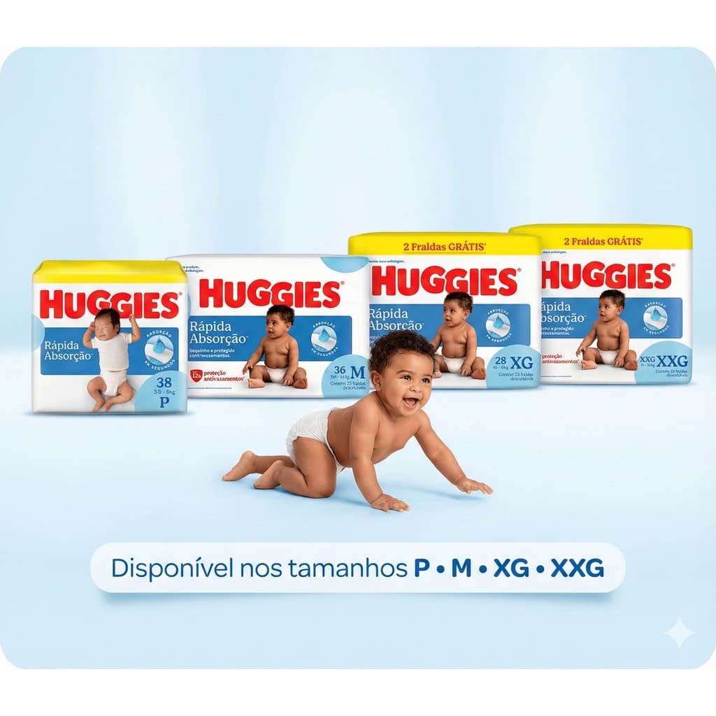 Fralda Huggies Rápida Absorção – 1 Unidade | Tamanhos P, M, XG ou XXG