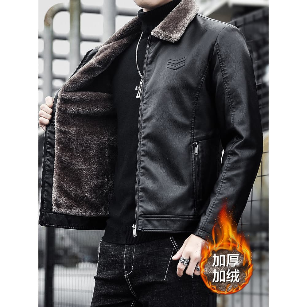 Inverno velo pele tudo-em-um jaqueta de couro gola de pele masculina versão coreana na moda bonito jaqueta masculina neg