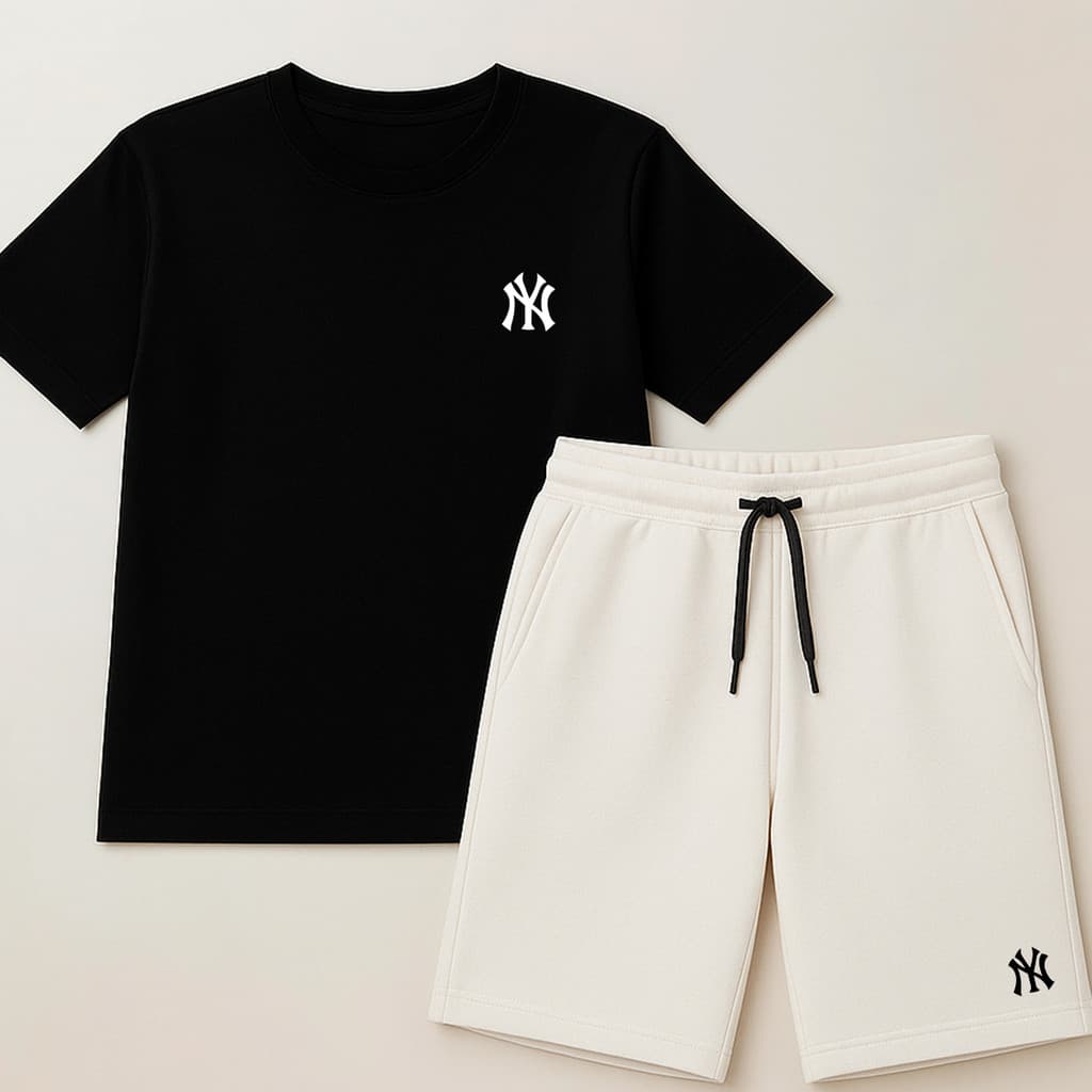 Kit Camiseta + Bermuda NY | Camisa Algodão e Short de Moletom | Estilo Urbano - Casual | Material Premium | Nova York
