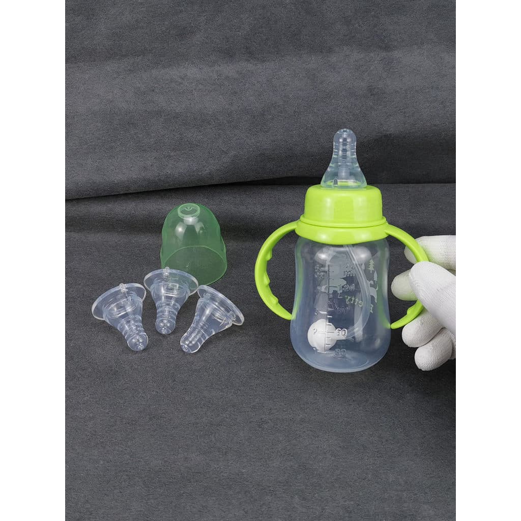 Mamadeira de plástico PP de calibre padrão para bebê 150ml Pote de leite para água potável com alça com canudo sem BPA
