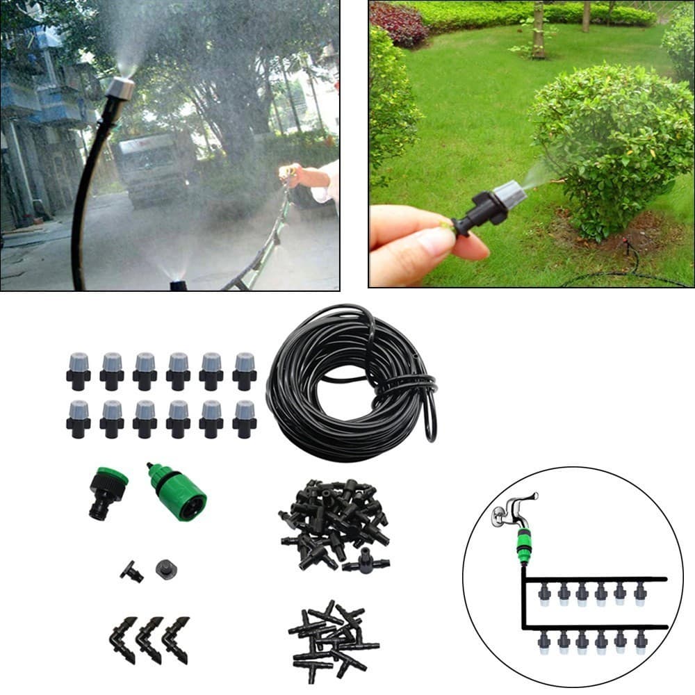 10m Kit de Irrigação Jardim Varanda Mangueira Refrigeração Névoa - Kit Completo de 10 Bicos