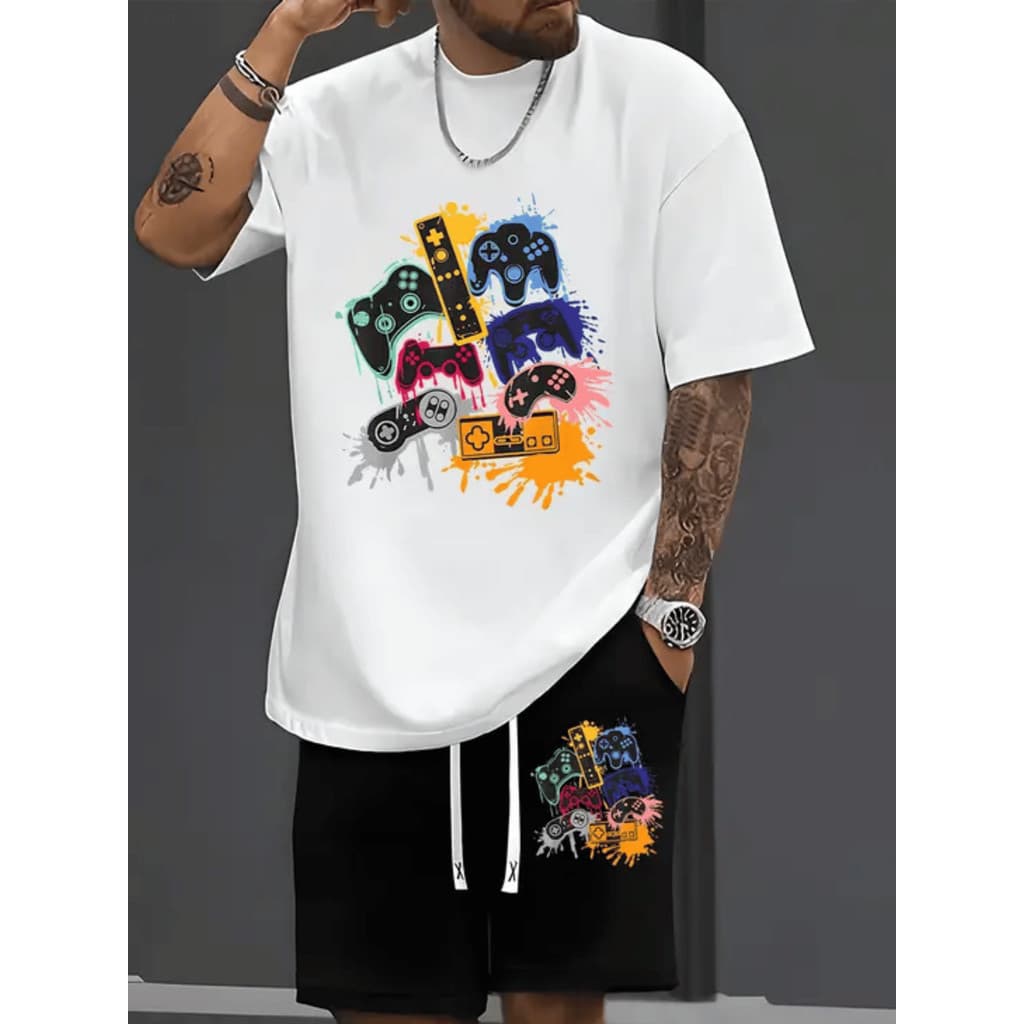 Conjunto Streetwear Gamer Game Camiseta Camisa T-Shirt + Short Bermuda Moletom