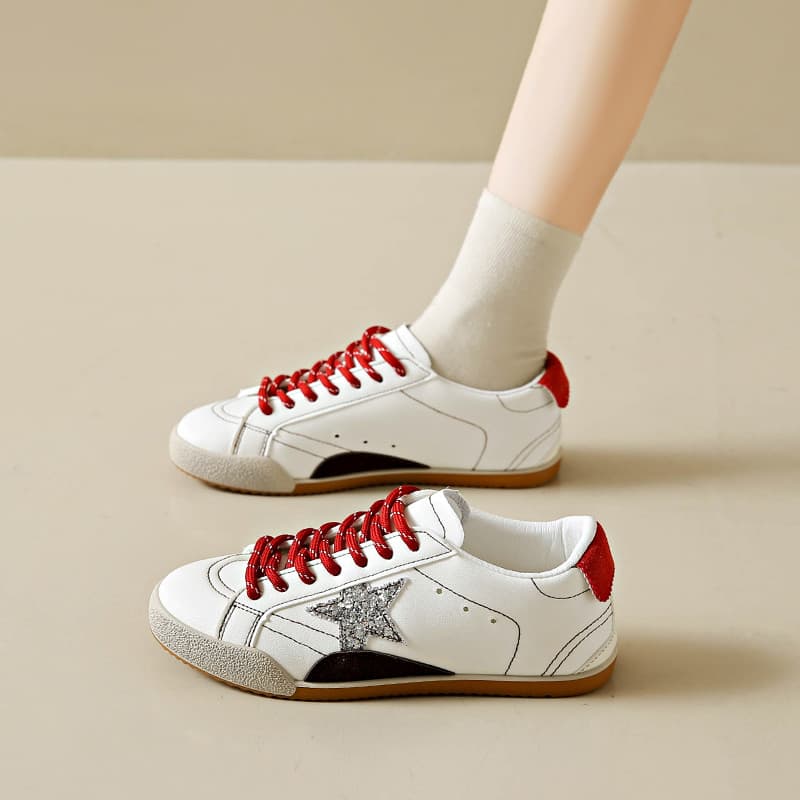 Sapatos Femininos Moda Casual Versão Coreana GG2009 - Novos Tênis Esportivos Estrela Tênis Planos para Treinamento