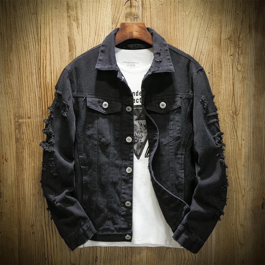 Outono novo estilo jaqueta jeans masculina japonês Retro rasgado bordado casal Plus Size jaqueta jeans masculina