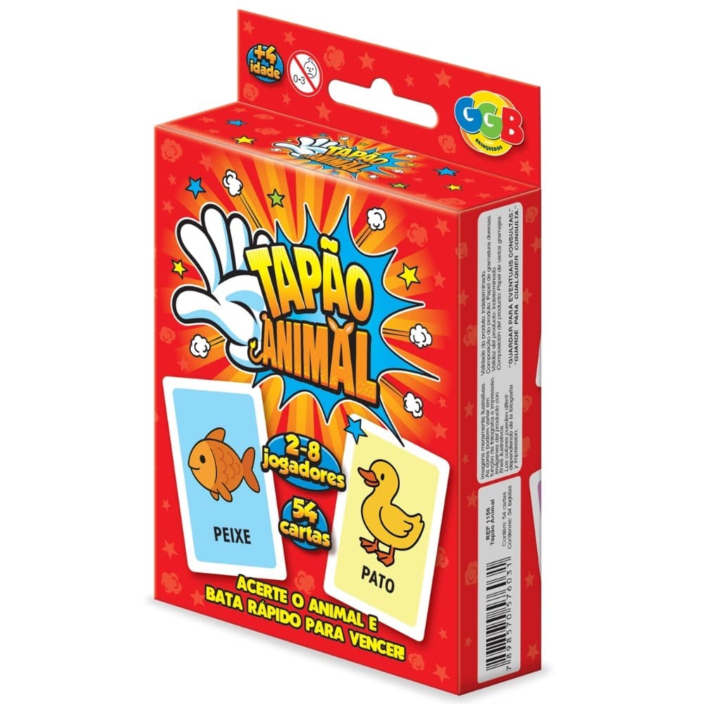 JOGO TAPÃO ANIMAL 54 CARTAS GGB BRINQUEDOS TAPA BICHOS BAFO FAMÍLIA MESA CERTO ACHEI CRIANÇAS MÍMICA