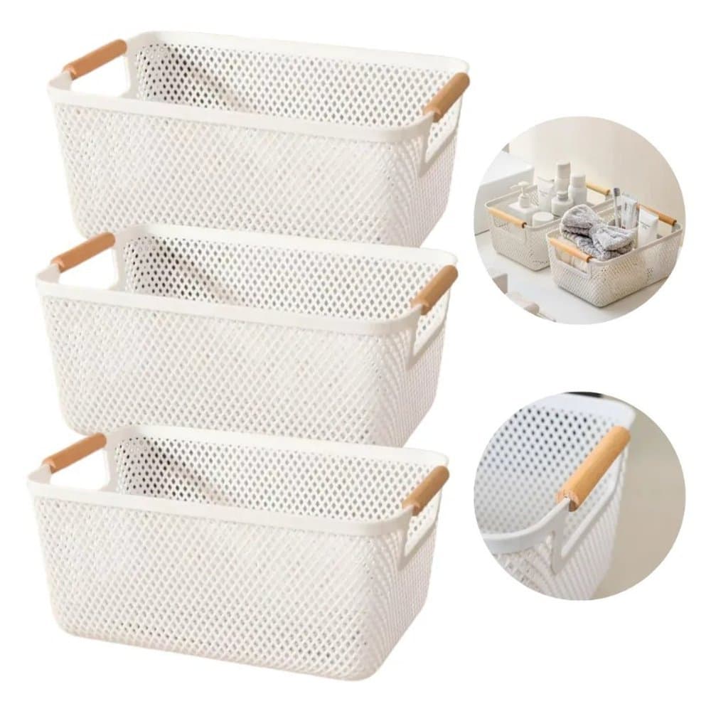 Kit 3 Cestas Grandes Organizadoras de Plástico - Multiuso para Cozinha, Banheiro, Sala ou Quarto