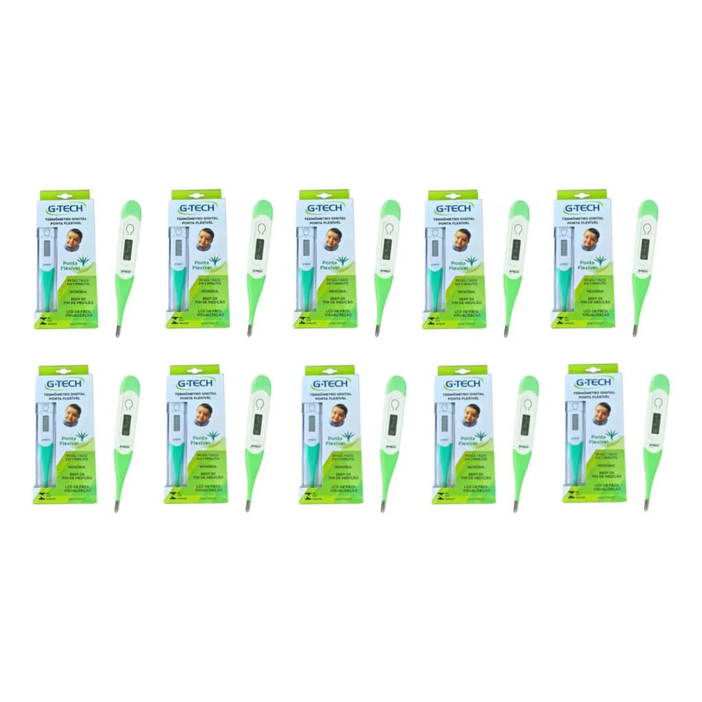 Kit 10 Termometro Digital Axilar Flexível Verde G-tech