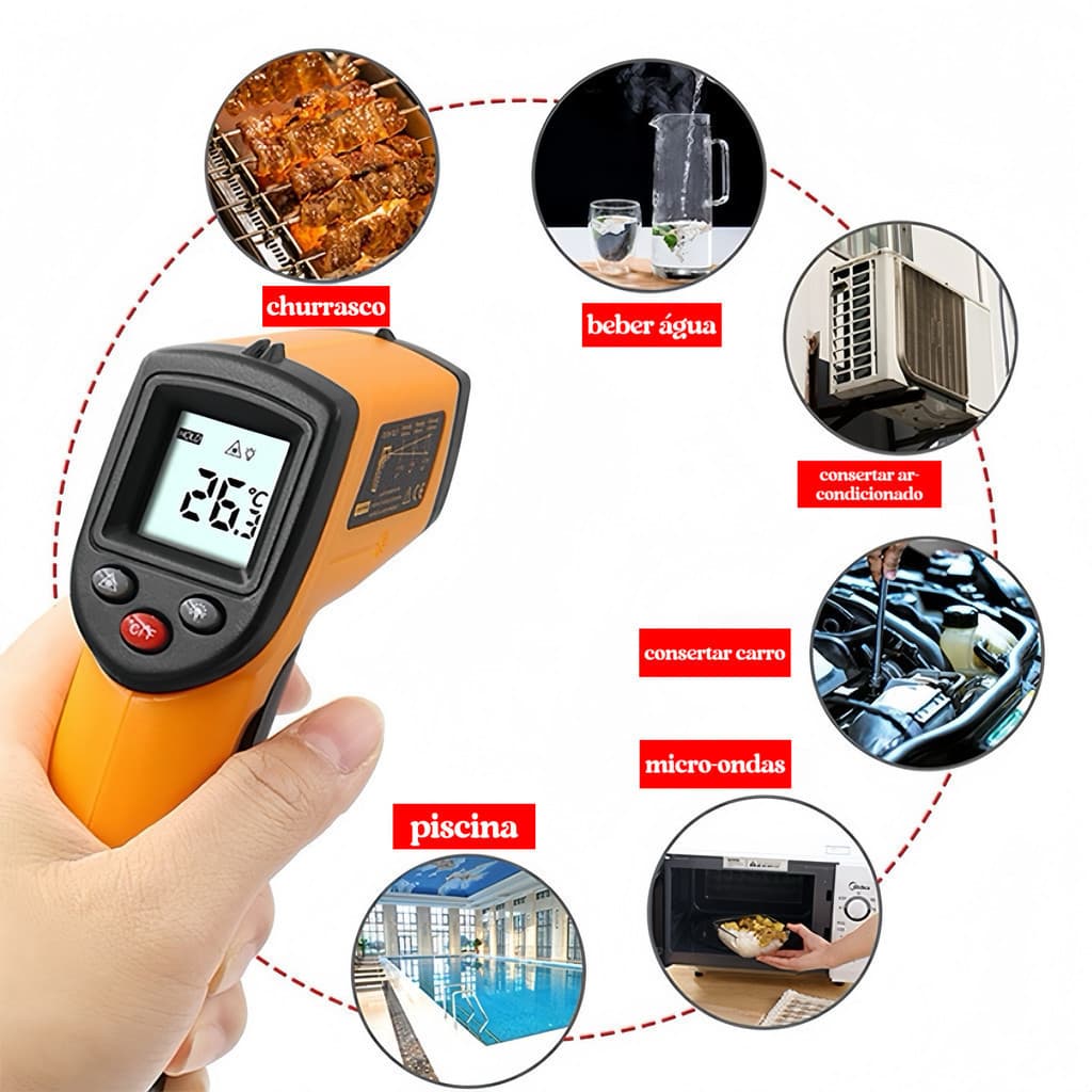 Termômetro Digital Industrial Infravermelho Laser Medição Temperatura Industrial -55ºc ~ 400ºc