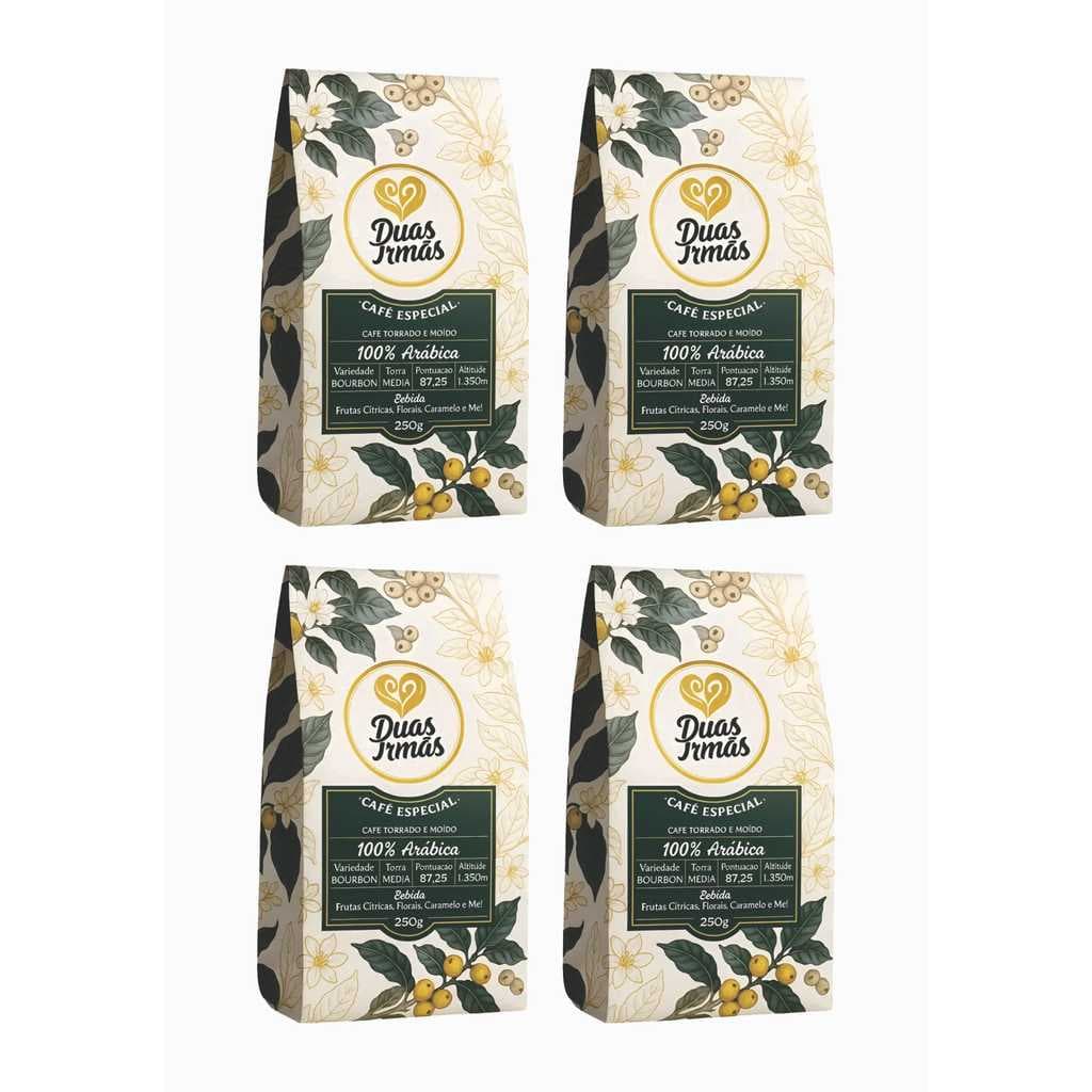4 Cafés 250g em Grãos Duas Irmãs Bourbon 100% Arábica - Eleito melhor Café pelo Paladar Estadão