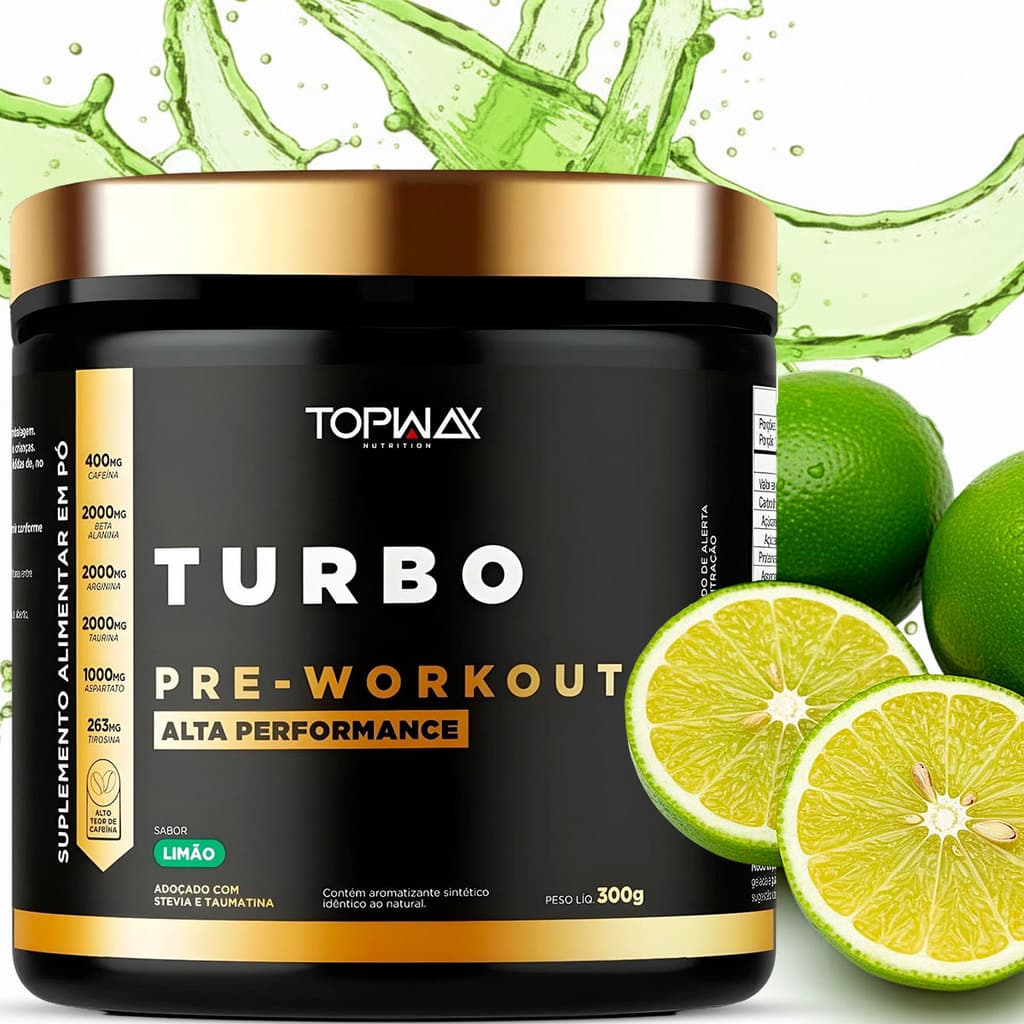 Pré Treino Workout Turbo 300g Sabor Limão TopWay Suplemento Academia Pump Energia Foco Resistência