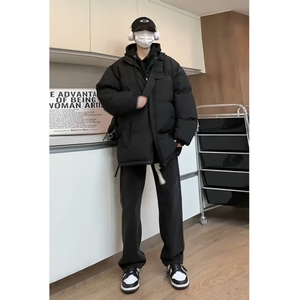 Cleanfit preto Jiujiang para baixo jaqueta masculina inverno engrossado quente pão jaqueta gola jaqueta de algodão casal
