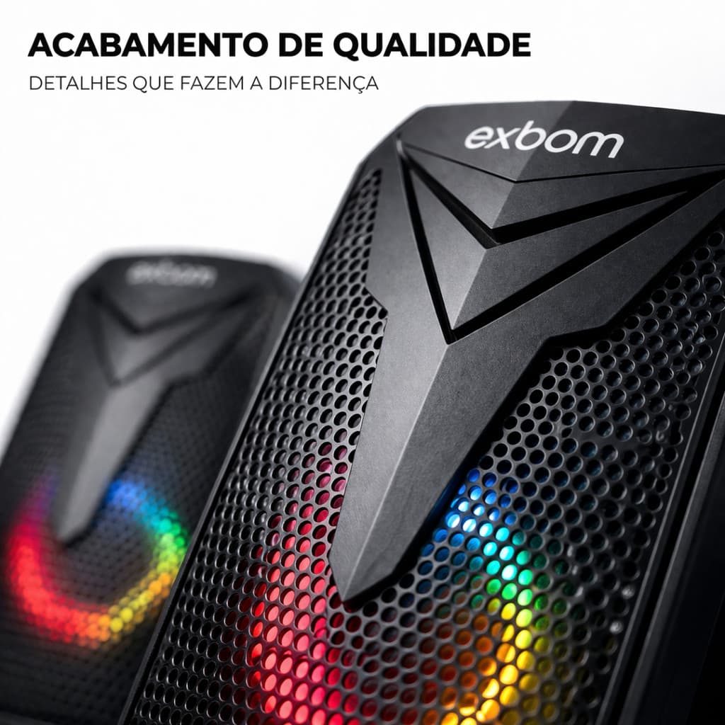 Caixa de Som PC Gamer Potente RGB Subwoofer 10W Computador Notebook Tablet USB P2 4 Ohm