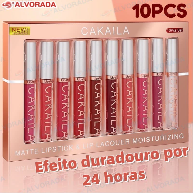 Novo Kit 10 Batons Líquidos Matte Hidratante Cores Vibrantes Para Todos os Tom de Pele-LV