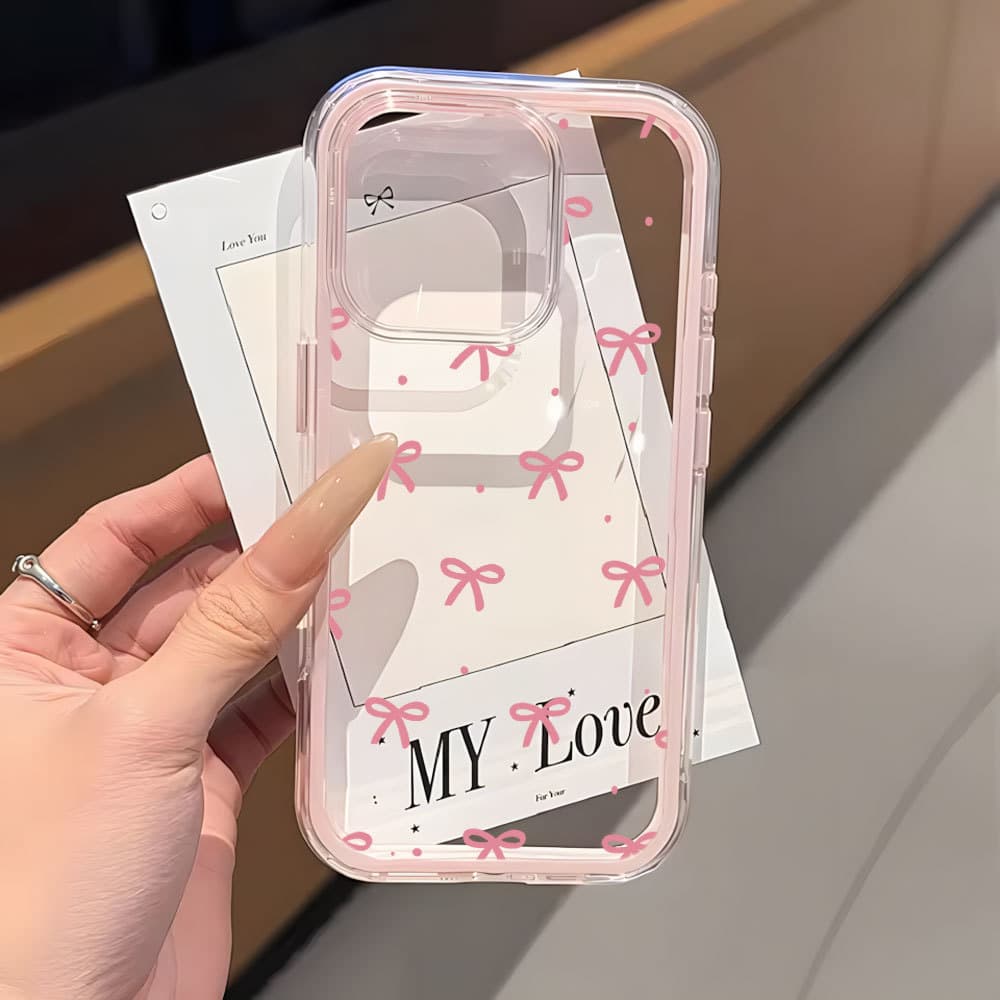 Bowknot 2 Em 1 Capa Capinha Para iPhone 17 Ar 16 15 14 Plus 13 12 11 Pro Max Transparente Anti-Impacto