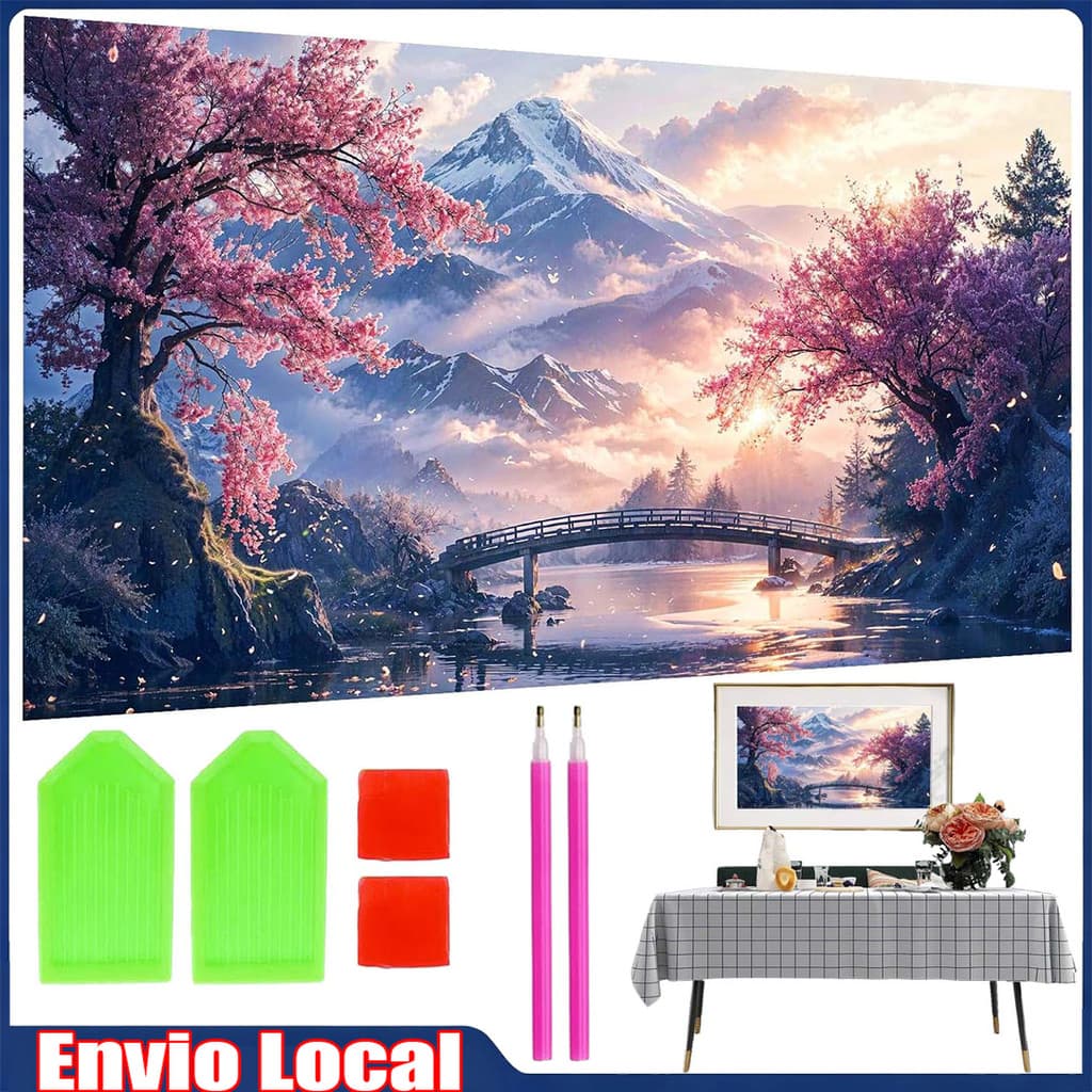 Crianças redondas pintura diamante montanhas pôr do sol conjunto, adulto 5D pintura de arte diamante DIY-70x40cm pintura