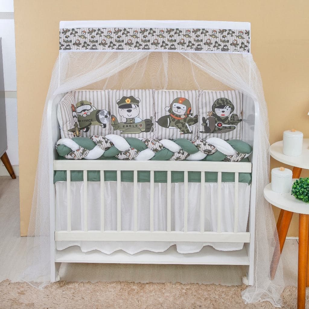 Kit Mini Berço Completo Enxoval Bebê Menino Ursinho Aviador