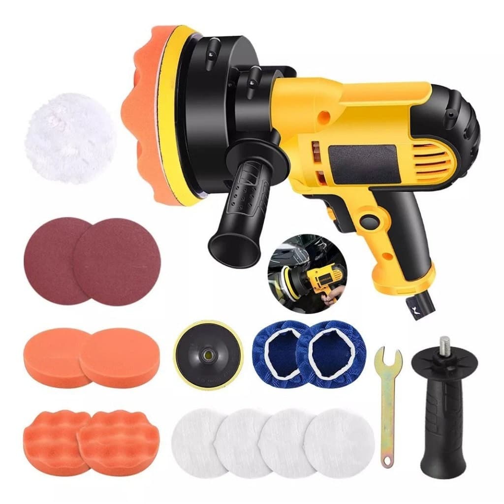 Politriz Elétrica para Carro 110V/220V - Kit Completo com 16 Peças para Lixamento e Polimento