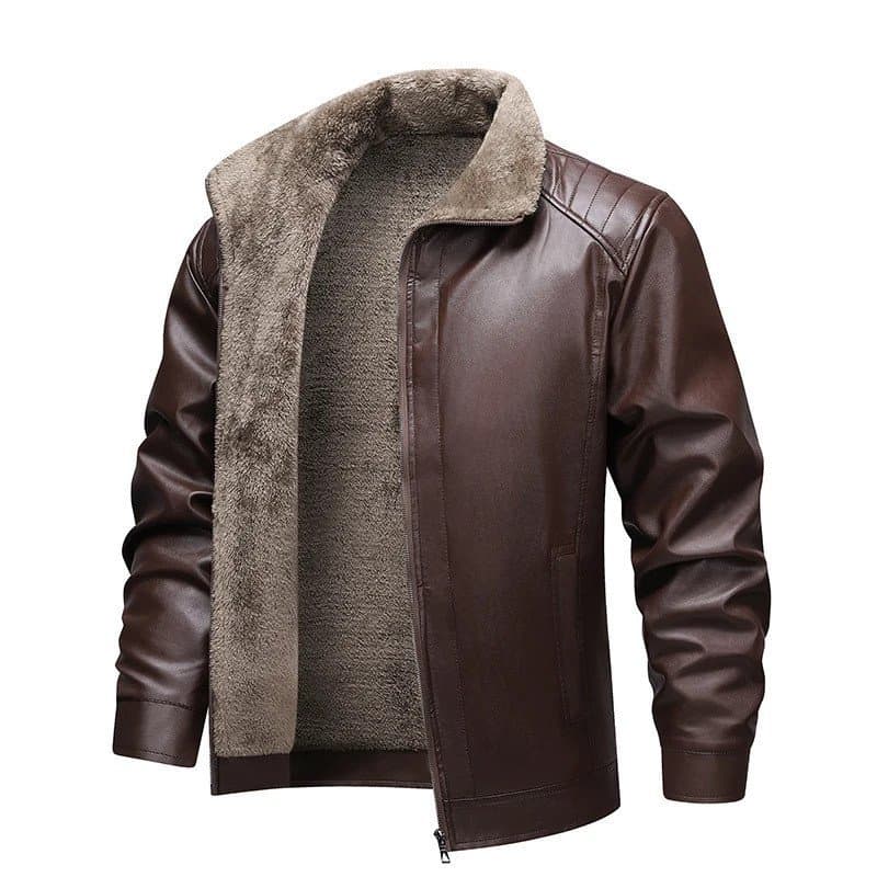 Jaqueta de Couro Masculina Inverno Forrada com Fleece Jaquetas de Motociclista Moda Jaqueta de Motocicleta Casaco de Cou