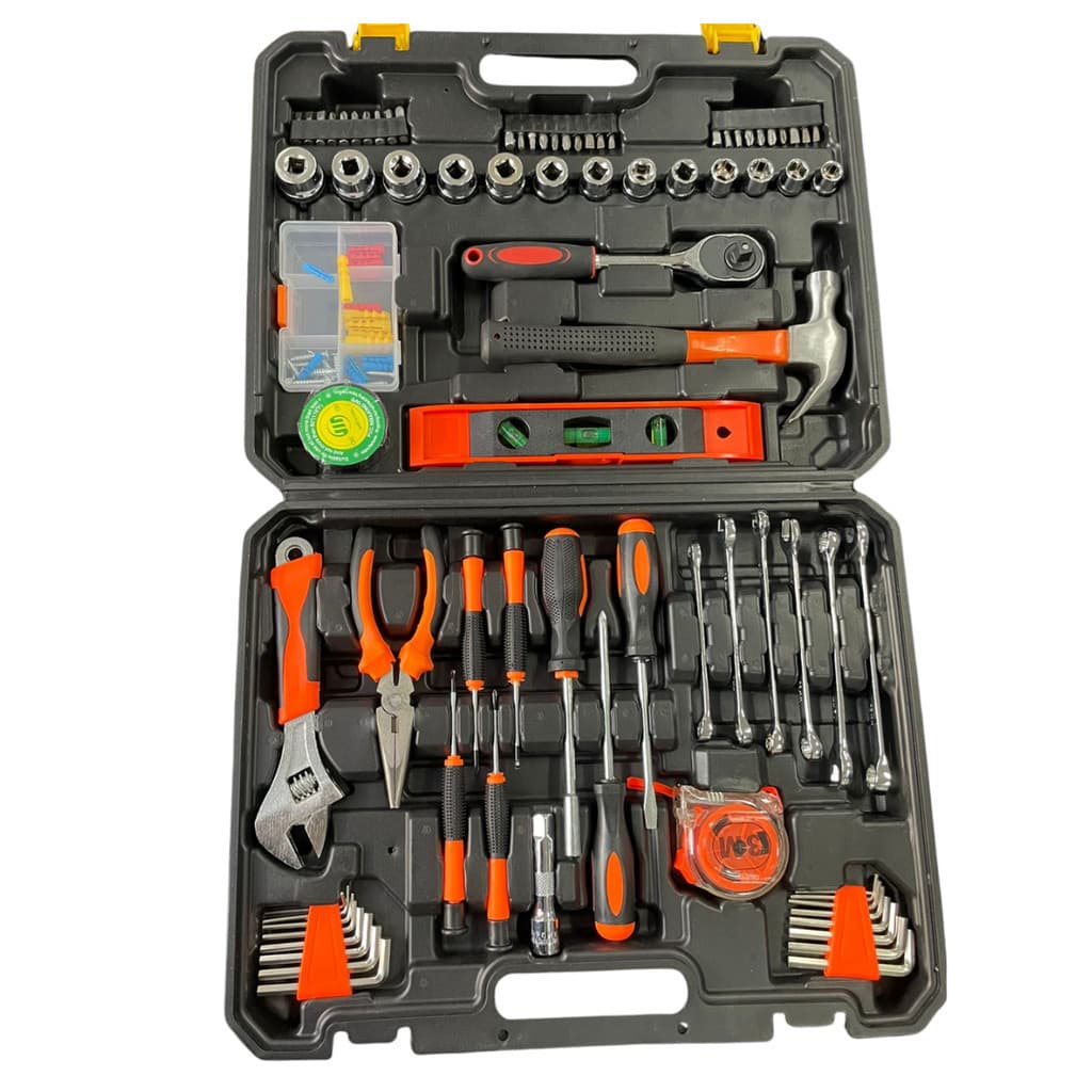 Caixa de Ferramentas 128 PCS Universal Kit Multiuso Martelo Alicate Chave Trena + Casa Automóvel Motos Casa e Construção