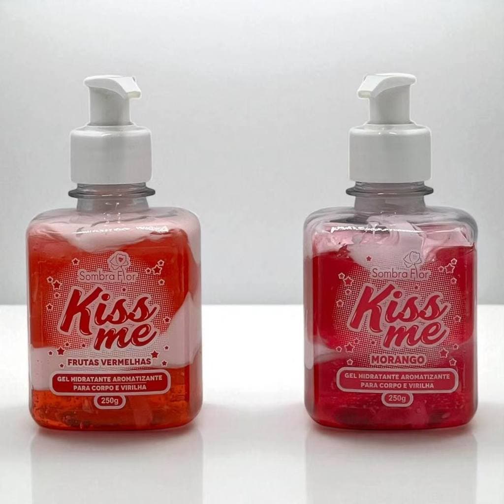 Kit 2x Gel Hidratante Kiss Me Sombra Flor - Frutas Vermelhas + Morango 250g Cada