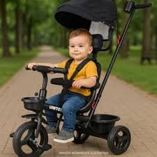 Triciclo Empurrador Vetrol Preto Proteção Sol Passeio Carrinho Andador Motinha Bebê Seguro