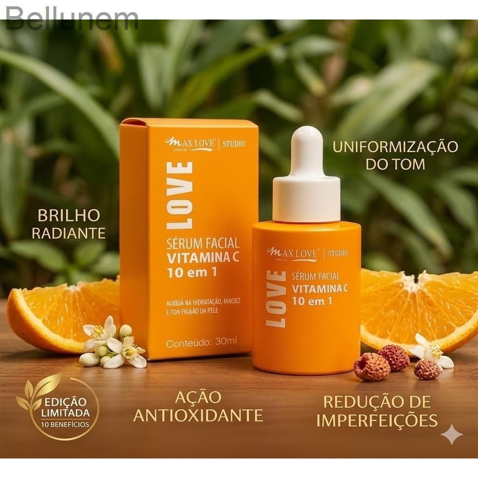 ✨ Sérum Facial Vitamina C 10 em 1 Max Love 30ml – Clareador, Antioxidante e HidratanteHITC