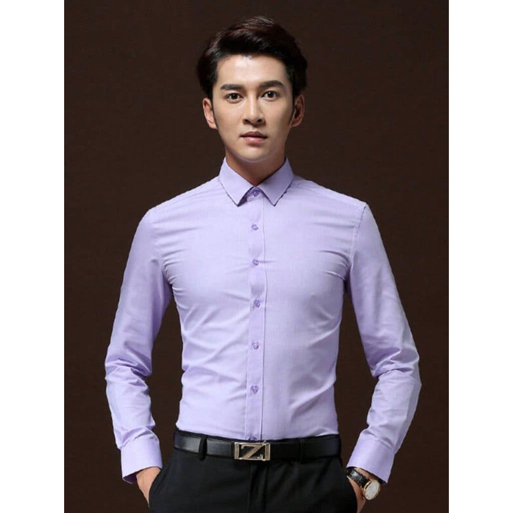 Camisa Social Masculina Lisa Slim Fit Manga Longa【d