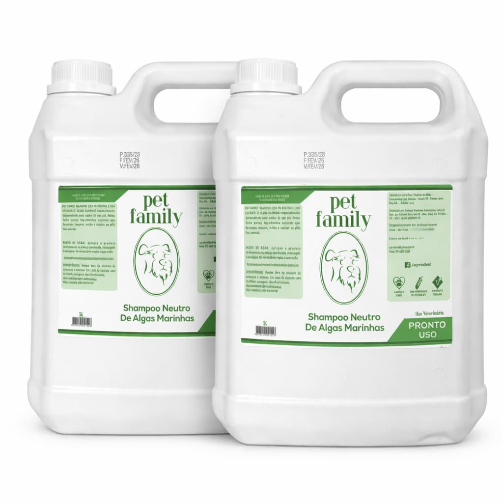 Kit 2 Shampoo Pet Family 5L Neutro Algas Marinhas Para Cão E Gato pH Neutro Banho Tosa 10L Pet Shop