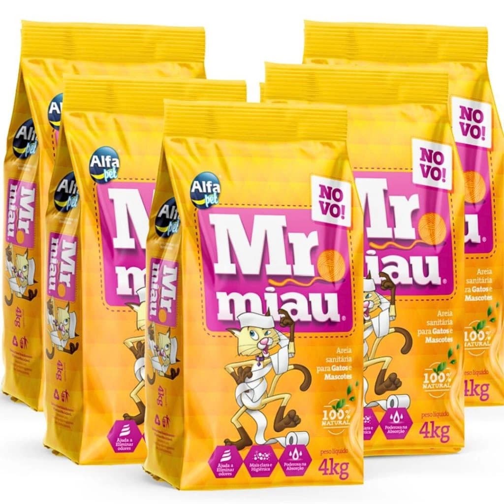 Kit 5 Areia Sanitária Natural Para Gatos Mr Miau de 4kg cada