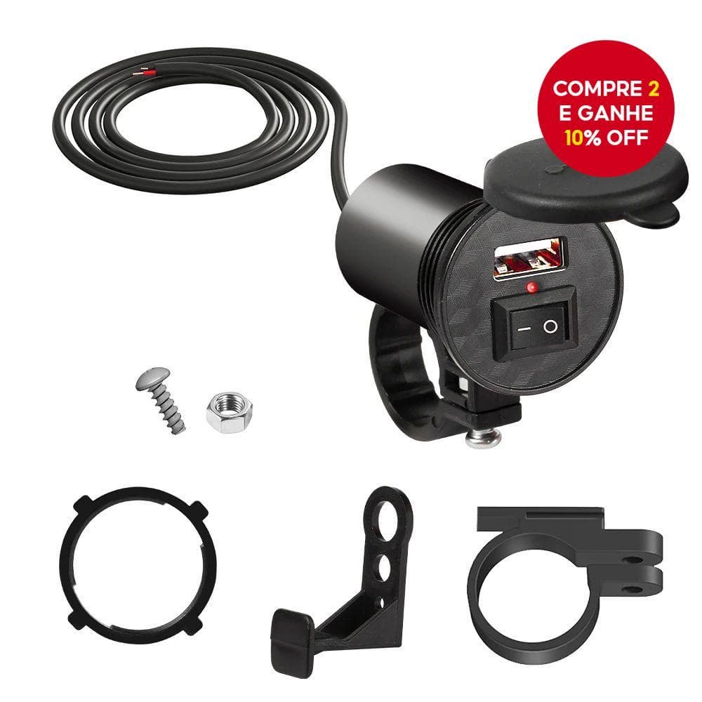  Carregador Veicular para Motocicleta à Prova D'Água Adaptador USB 12V Porta USB para Telefone Com Interruptor Acessório