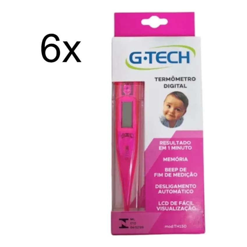 Kit 6 Unidades G-tech Termômetro Digital Axilar Th 150 Rosa - Rosa Termometro