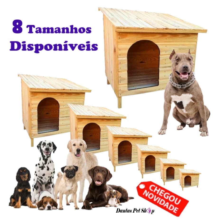 Casinha Casa Edícula de Madeira Para Cachorros Cães Gato Casa Pet Feito Madeira Pinus em 8 Tamanhos