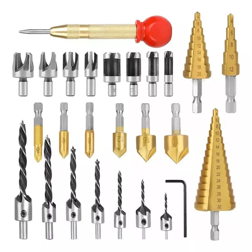Kit de Brocas para Madeira e Metal - Broca Escalonada Cônica com 26 Peças, Completo para Furadeira