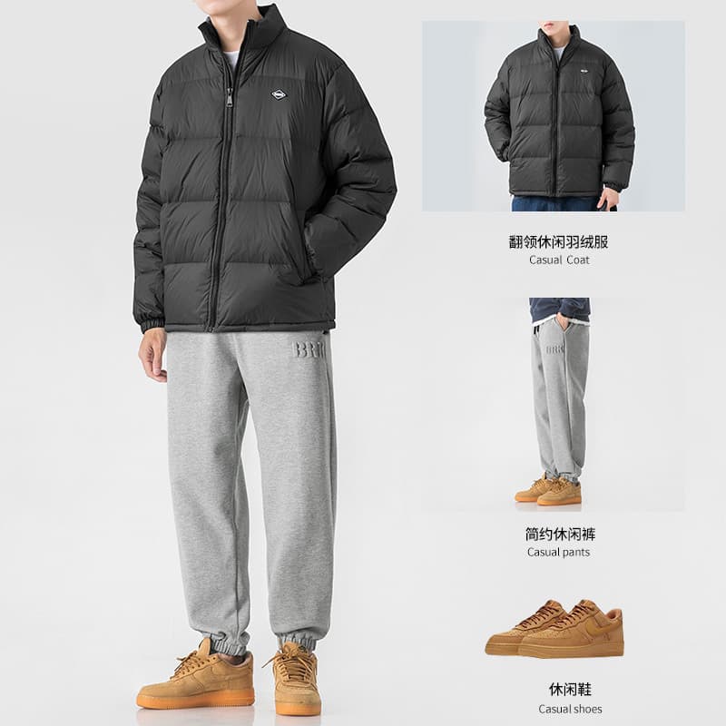 Enloa jaqueta masculina inverno à prova de vento pesado pato branco para baixo jaqueta pão solto engrossado jaqueta de a