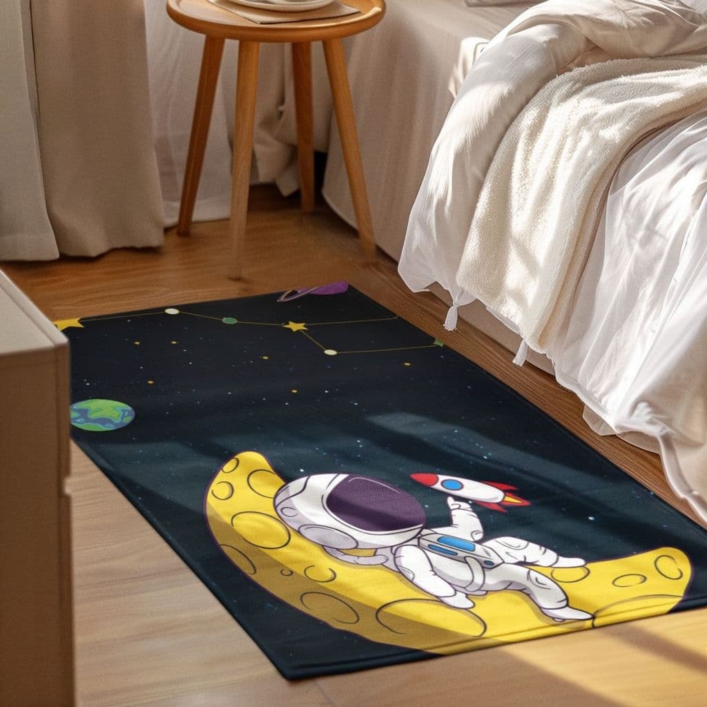 Tapete Decorativo 118x70cm Antiderrapante Sala, Quarto, Espaço  Astronauta na Lua