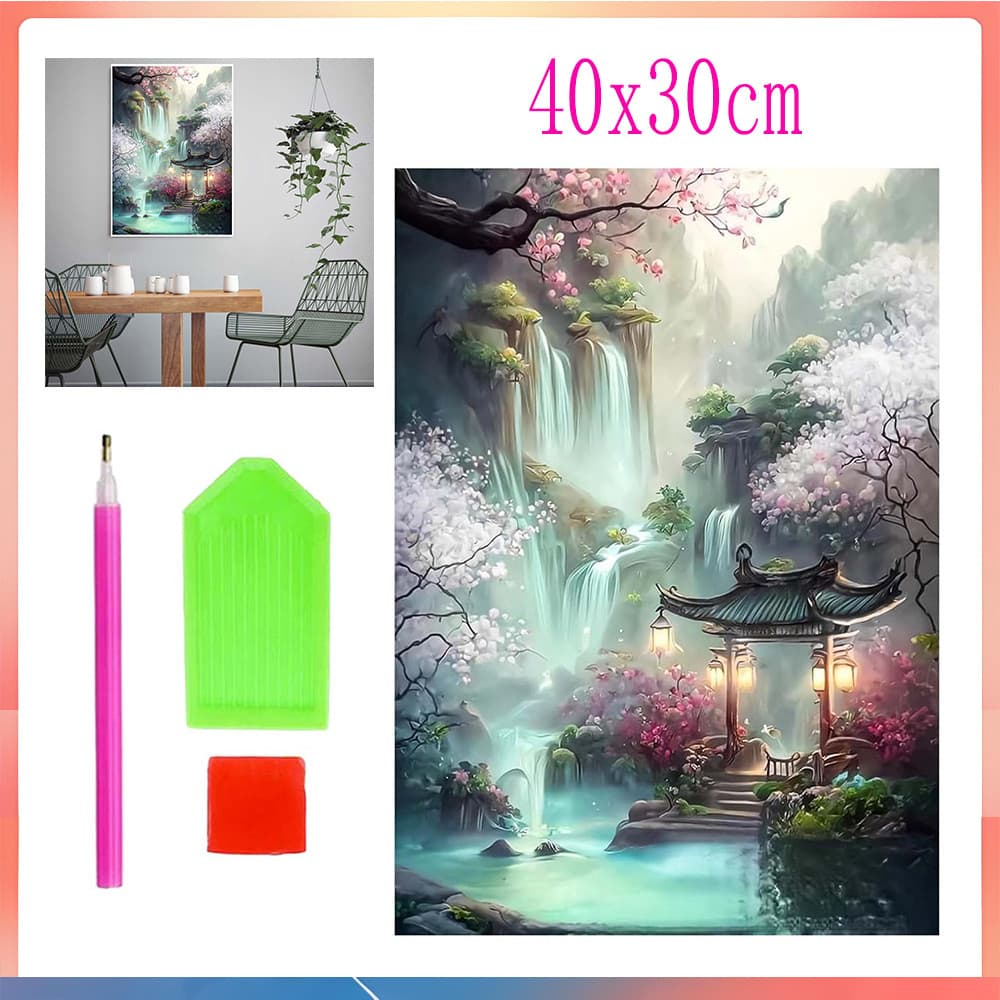 conjunto de pintura com diamantes 5d pintura com diamantes «cachoeira no vale» 40 x 30 cm
