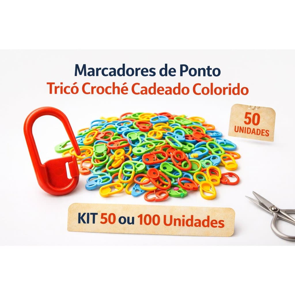 Kit 50 ou 100 de Marcadores de Ponto Crochê Tricô Cadeado Colorido Amigurumi