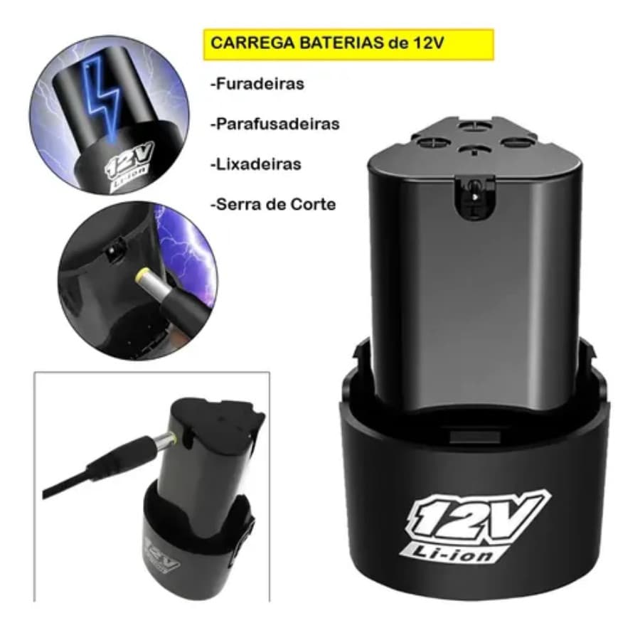 Bateria De Lítio 12V 1.3Ah Recarregável Universal Para Parafusadeira Furadeira (BT-12)