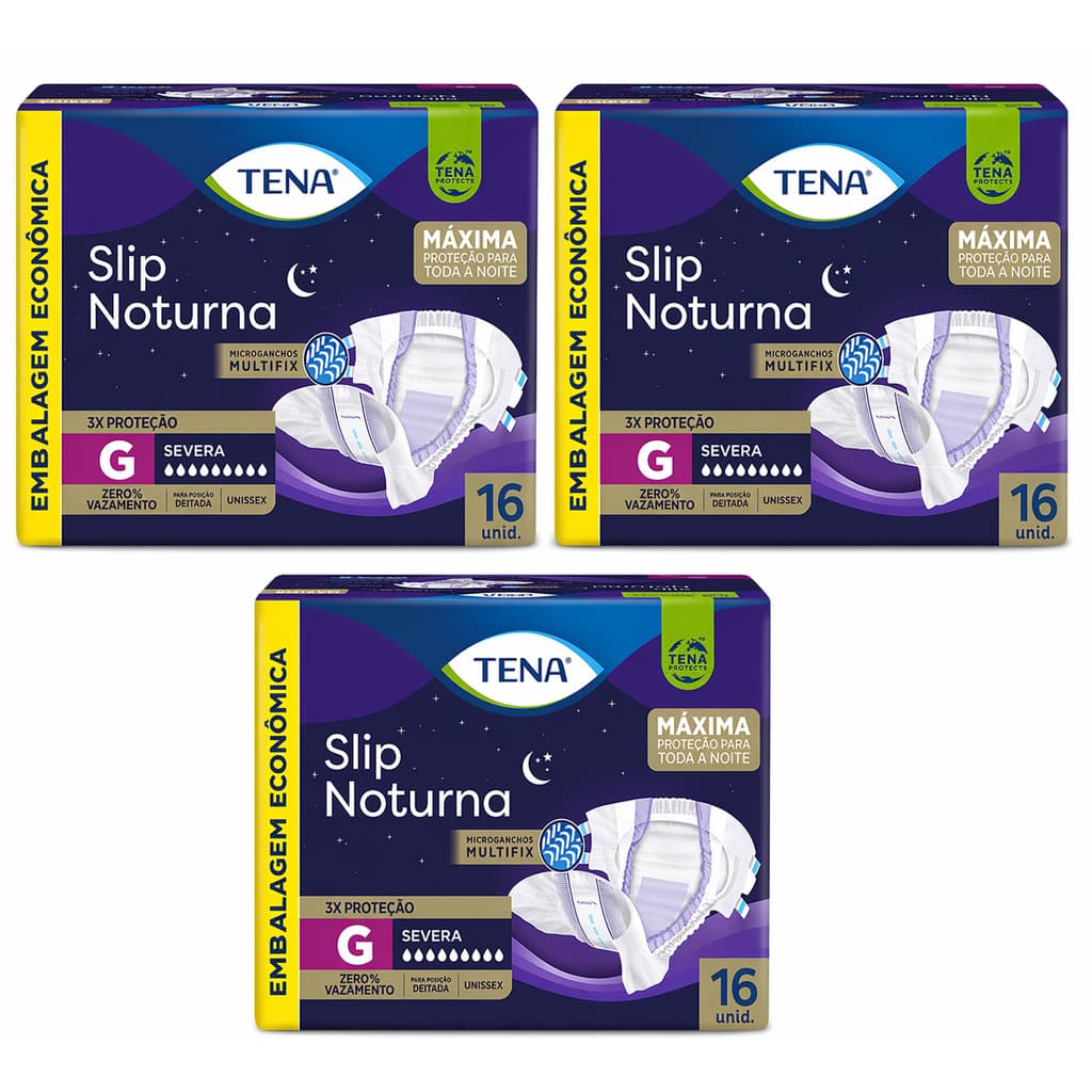 Combo 3 Fraldas Geriátricas Tena Slip Noturna G 16 Unidades Alta Absorção Incontinência Adulto