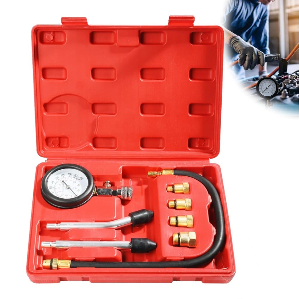 Medidor Compressão Motor Profissional, Kit Teste Cilindros com 4 Adaptadores, Diagnóstico Completo