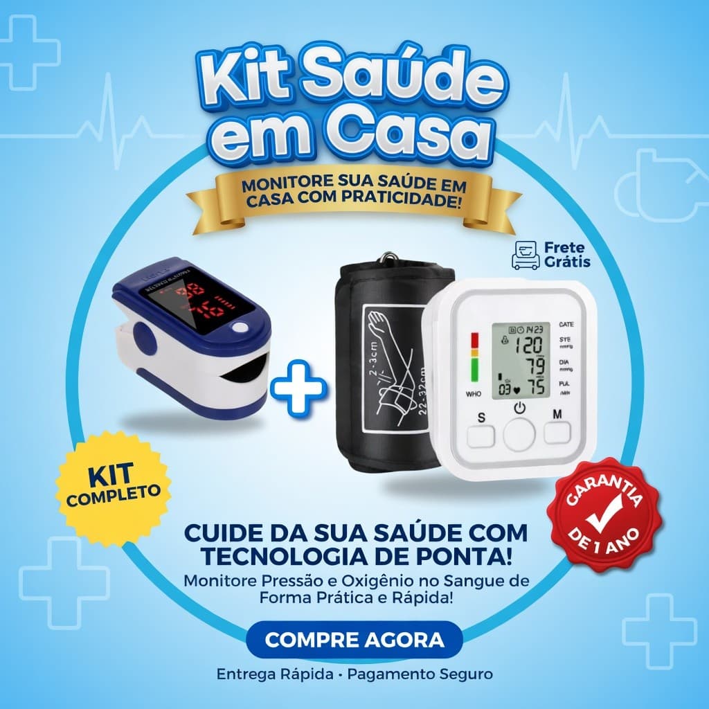 Kit Oxímetro de Dedo + Aparelho Pressão Digital Braço Monitor Cardíaco SpO2 Portátil