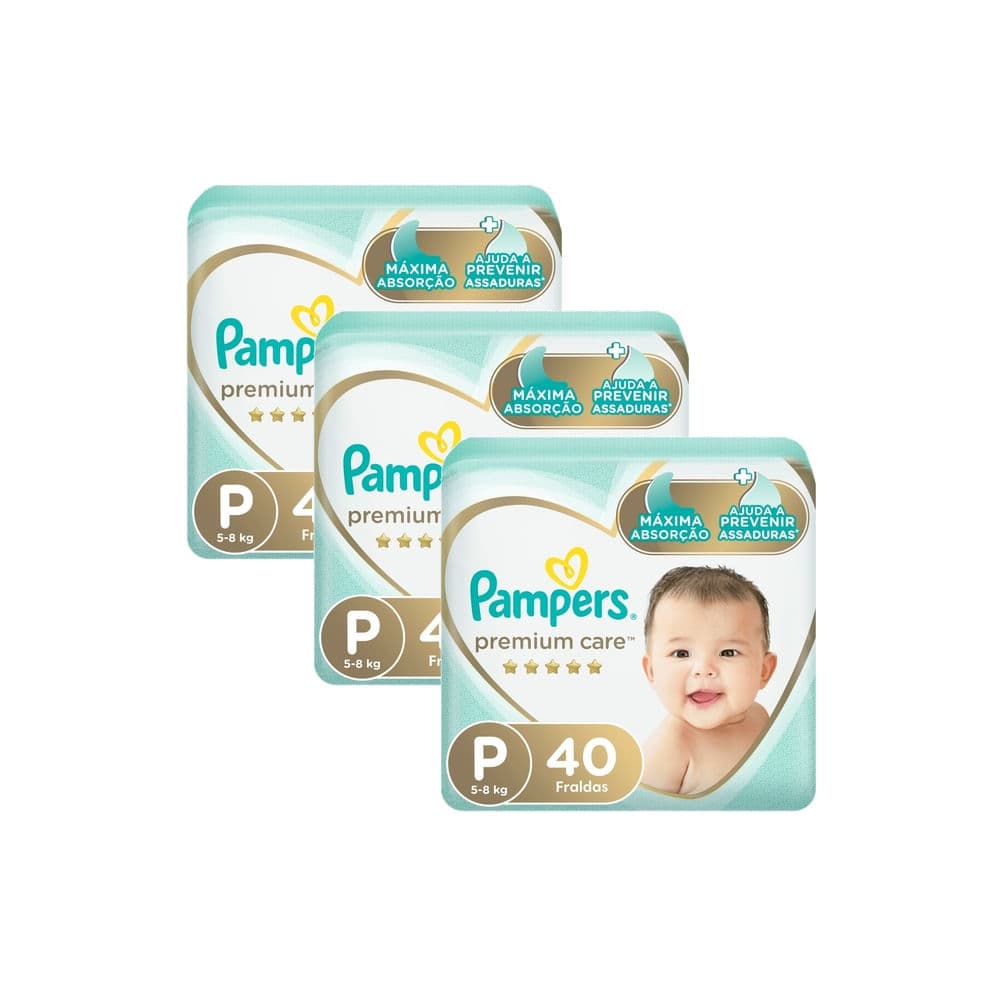 Kit 3 Fralda Pampers Premium Care Pacote Mega Tamanho P 40 Fraldas Descartáveis