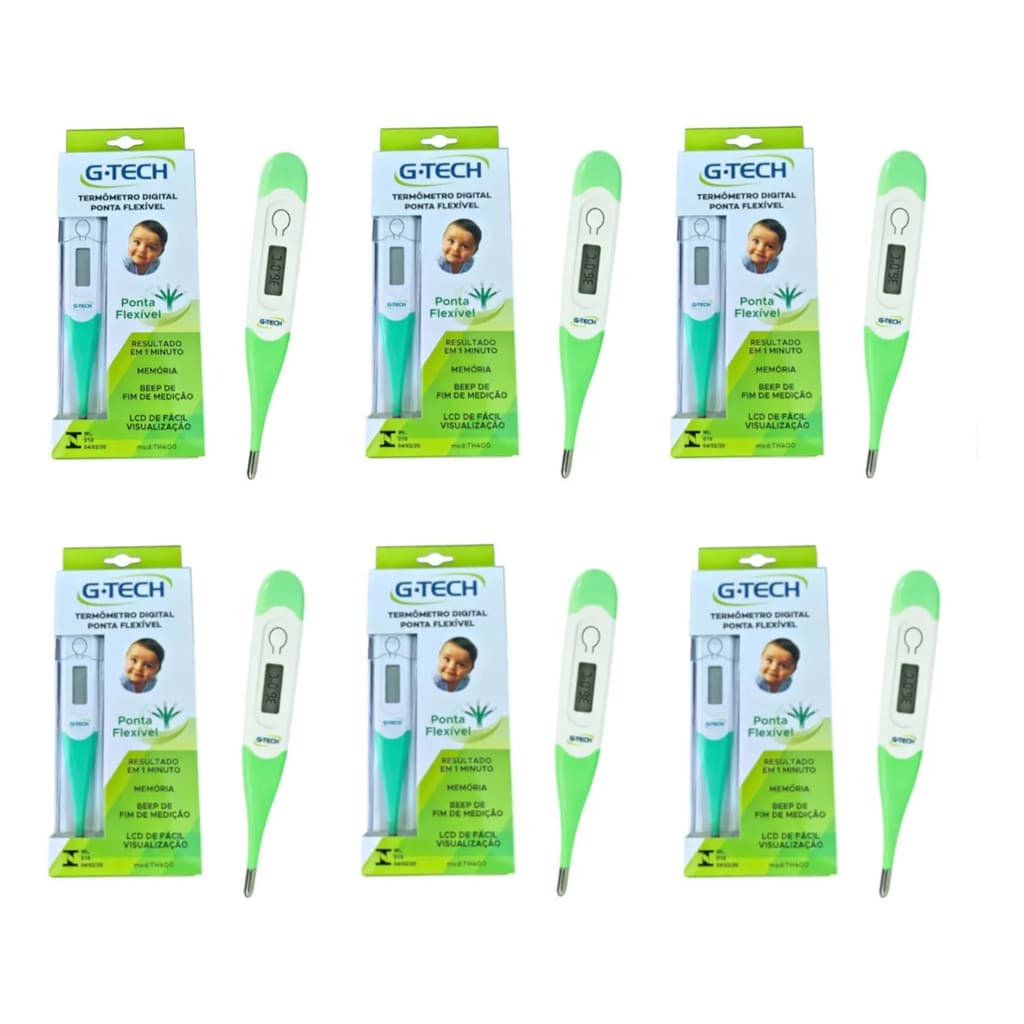 Kit 6 Unidades Termometro Axilar Digital G-tech Verde